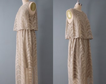 ECRU sepia lace bohemian maxi dress | caped cropped top dress | mini skirted flower lace maxi dress