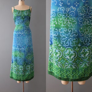 ornament sundress | green blue ombre summer dress | 90s tie back maxi sundress