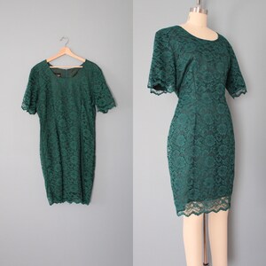 pine green lace shift dress
