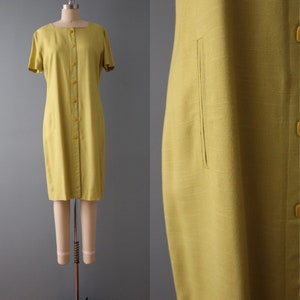 CHARTREUSE midi dress | 1990s button down shirtdress