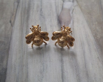 BEE stud earrings | romantic woodland cottagecore whimsical bee studs | gift for her | gold tone brass bee studs