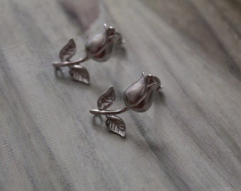 ROSE BUDS earrings | Victorian poet stud earrings | sterling silver plated rose buds earrings