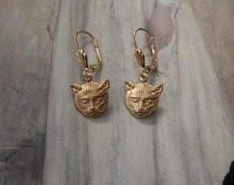 Victorian CAT earrings | Antique cat face earrings | cat lovers lever-back earrings