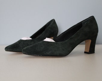 MOSS green suede pumps | suede leather pumps | chunky heel pumps | size 6.5