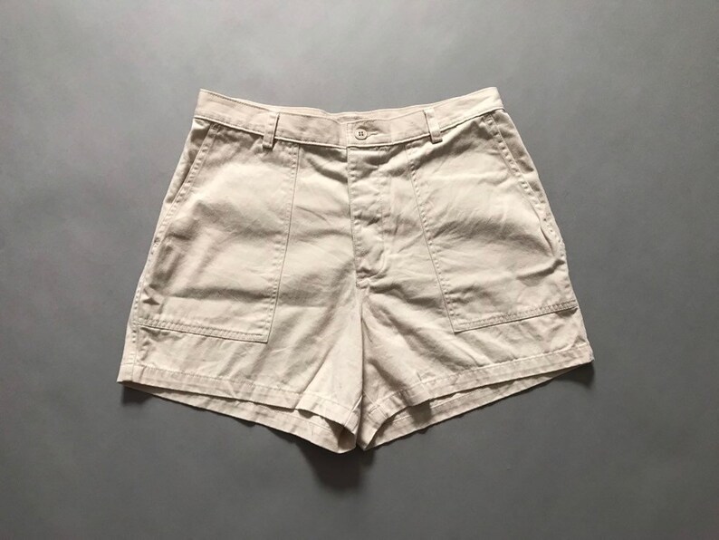 Crew cotton shorts beige gray safari shorts envelope pockets tap shorts 1990s J