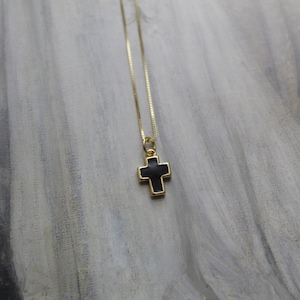 GOTHIC cross necklace | 14K gold plated tiny black cross | 925 gold box chain necklace