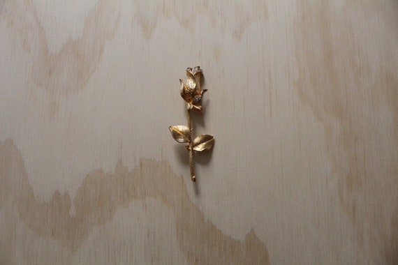 ROSE stem brooch | gold dipped rhinestone rose br… - image 2