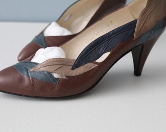 CINNAMON brown heels | 1980s leather pumps | cinnamon Leafs leather pumps