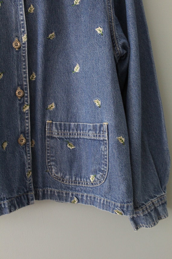 leaf embroidery denim jacket 90s Y2K denim croppe… - image 4