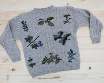 ACORNS berries wildflowers wool sweater | marbled gray sweater | Eddie Bauer cozy wool sweater