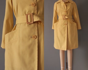 MARIGOLD mod belted coat | buckled trench peacoat | 70s marigold yellow coat