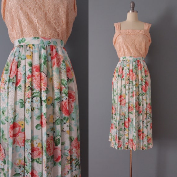 PASTEL roses pleated skirt