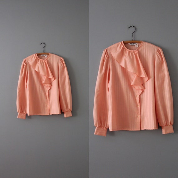 PEACH poet blouse | ruffled collar blouse | 70s 8… - image 3