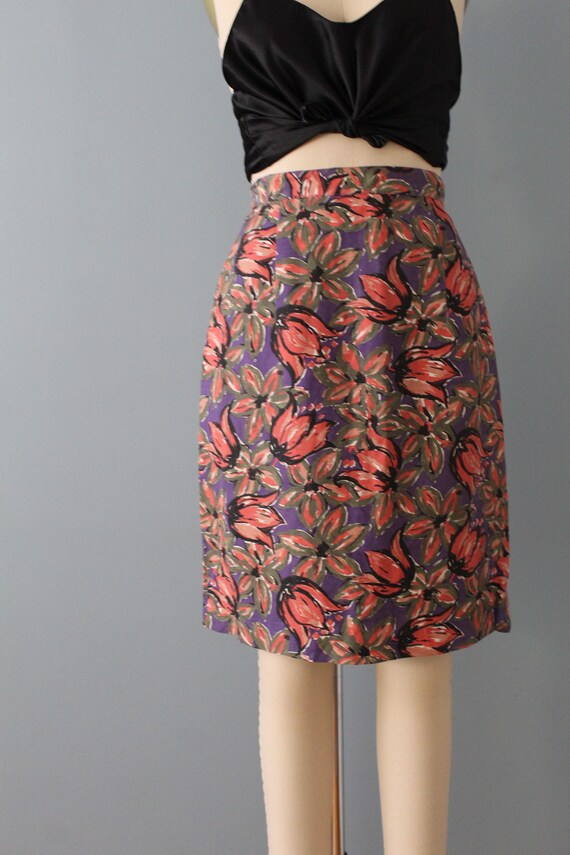 TULIP print mini skirt | rouge pink tulips skirt … - image 3