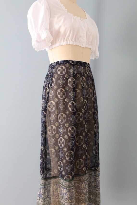 SHEER bohemian gypsy skirt | 90s paisley print sk… - image 6