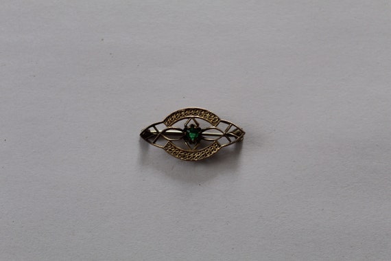 ANTIQUE filigree brooch | green rhinestone brooch