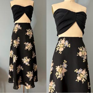 90s Botanical Black Maxi skirt | Dramatic black maxi skirt