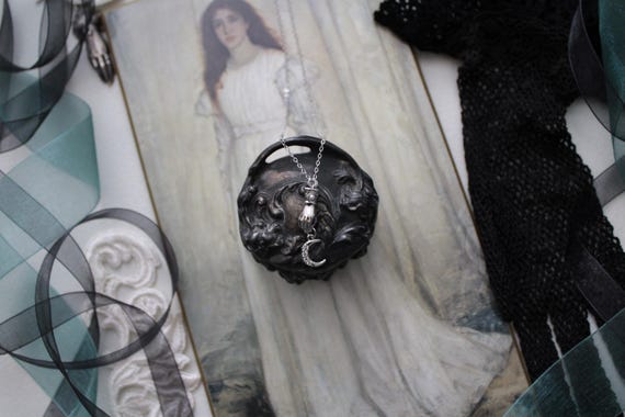 Victorian Hand Holding Moon necklace | romantic gothic medieval hand necklace | adjustable chain necklace
