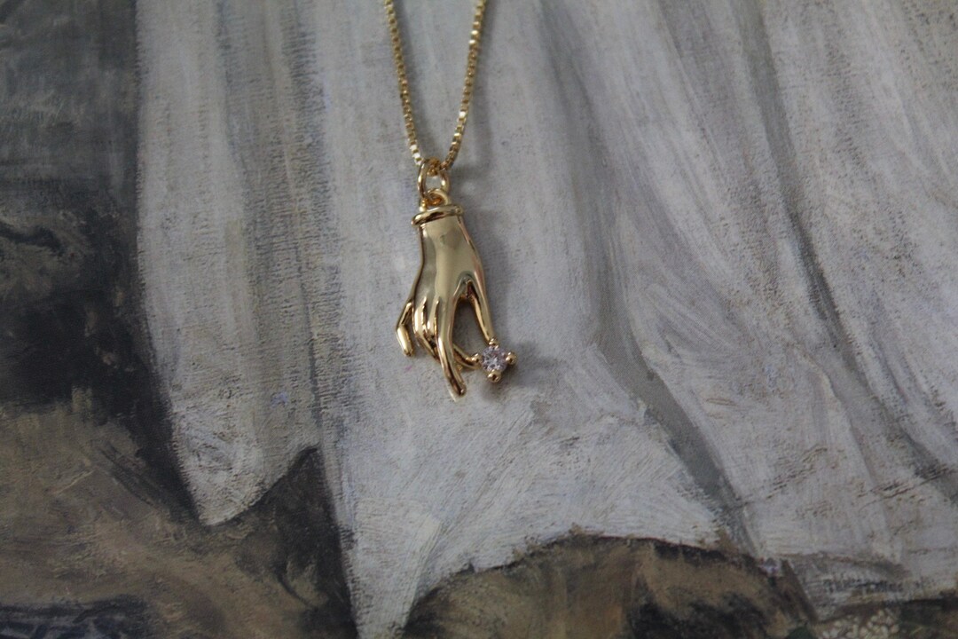 Victorian Hand Charm Necklace 14K Gold Plated Hand Necklace Gift for