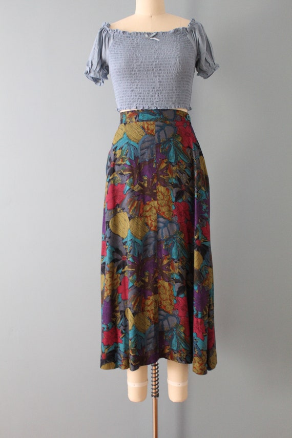 muted botanical maxi skirt | 90s soft flounce ski… - image 2