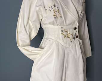 STARS White Denim Romper | 90s Y2K July 4th denim romper