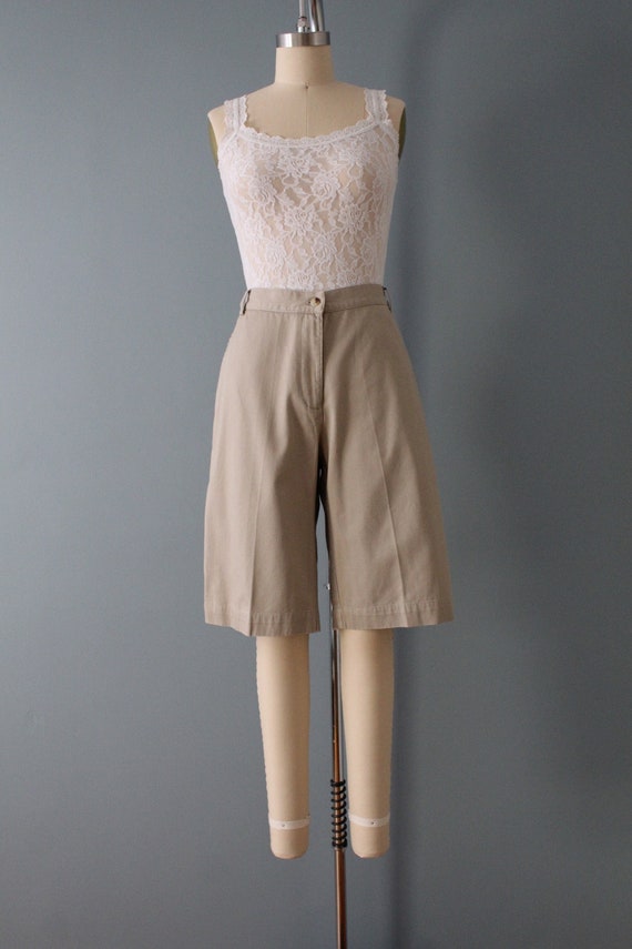 tan beige culotte shorts | straight high waisted … - image 7