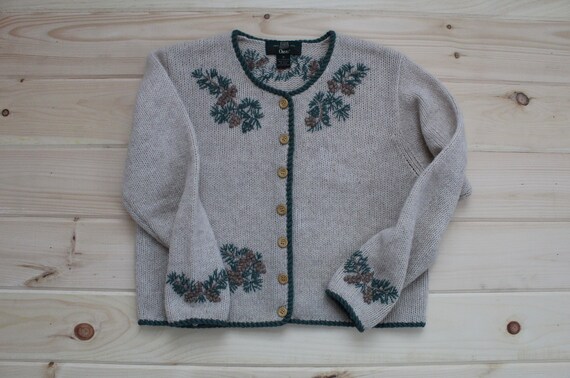 PINECONES wool cardigan | beige embroidered pine … - image 4