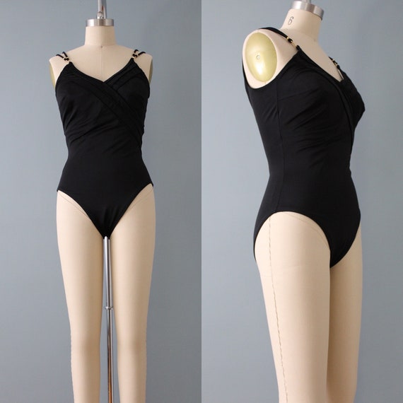 black one piece swimsuit | retro inspired strappy… - image 1