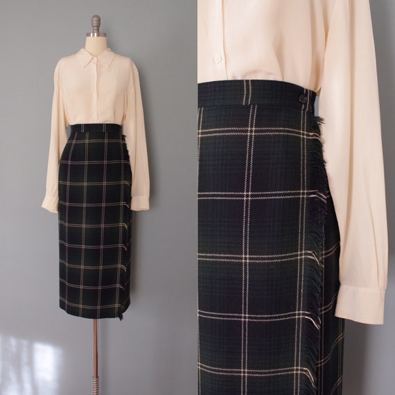FORESTRY plaid skirt | wool plaid skirt | fringed