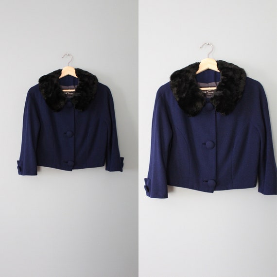 1950s wool and silk jacket | midnight blue retro … - image 1