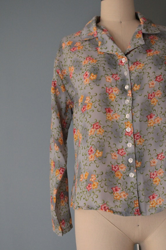 botanical swirl blouse | 90s Laura Tyler cropped … - image 3