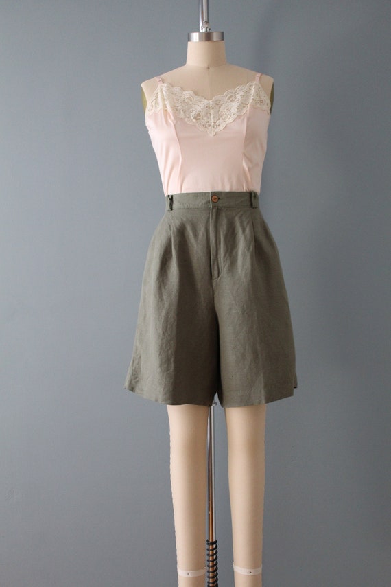 OLIVE green linen shorts | high waisted linen sho… - image 2