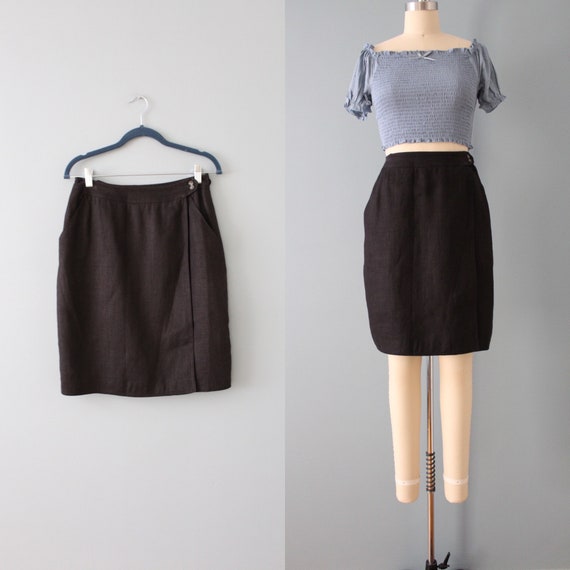 black linen wrap skirt | 90s vintage Liz Claiborne