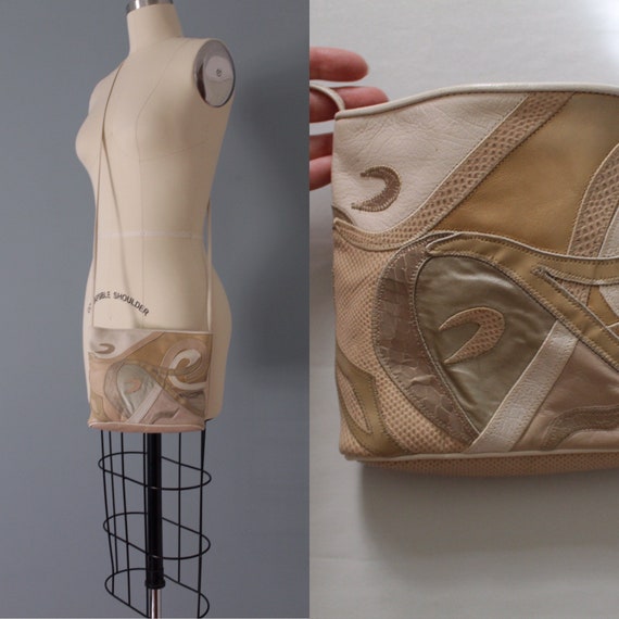 1980s leather purse | swirl patchwork bag | snap c
