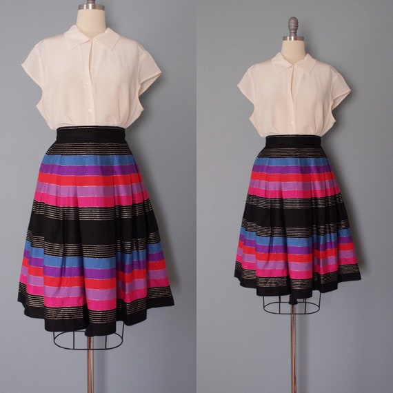 STRIPED silk pleated skirt | 1970s JANE CLODEL sk… - image 1