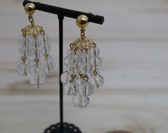 vintage Chandelier earrings | faceted clear beads earrings | dangle drop statement earrings