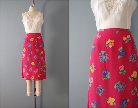 HOT Pink Silk Skirt Doncaster Silk Skirt Botanical Silk Summer Skirt Etsy
