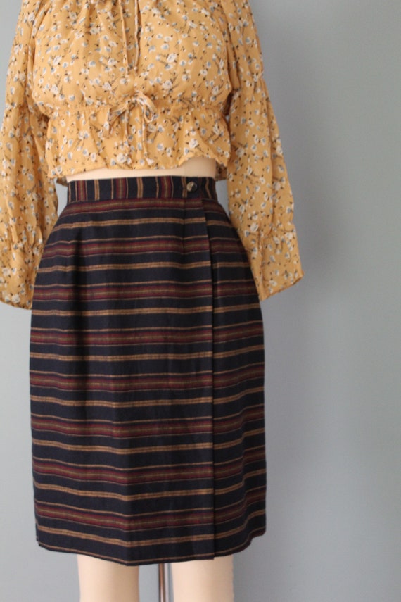STRIPED linen mini skirt | 90s linen dark brown s… - image 3