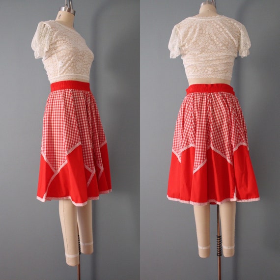 RED swing lace skirt | 1960s mod checkered retro … - image 8