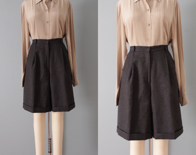 CHARCOAL Wool Shorts | High Waisted Cuffed Shorts | Minimalist Wool ...