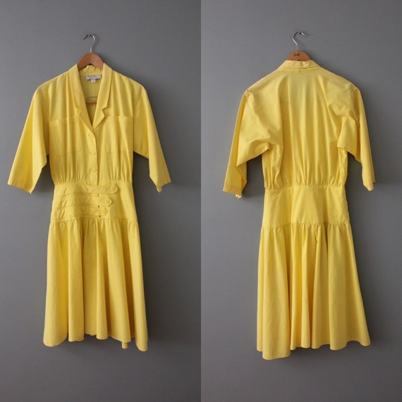 LEMON yellow dress | cummerbund waist shirtdress … - image 7