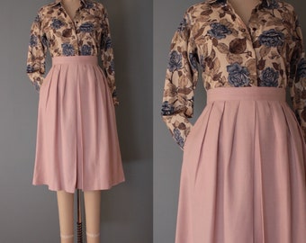 DUSTY pink flared skirt | pleated flared midi skirt | romantic spring skirt