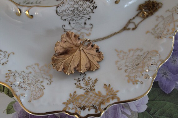 Vintage gold dipped leaf necklace | 12K gold plat… - image 8