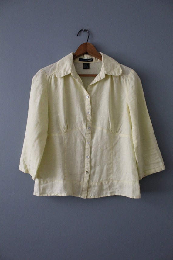 pale lemon corset top | 90s Y2K linen top | prair… - image 5