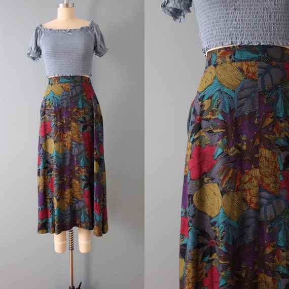 muted botanical maxi skirt | 90s soft flounce ski… - image 1