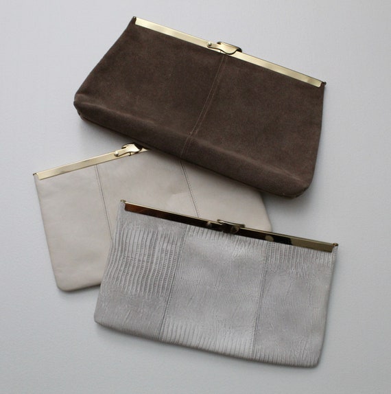 1980s Etra clutches | mocha suede and gray leathe… - image 1