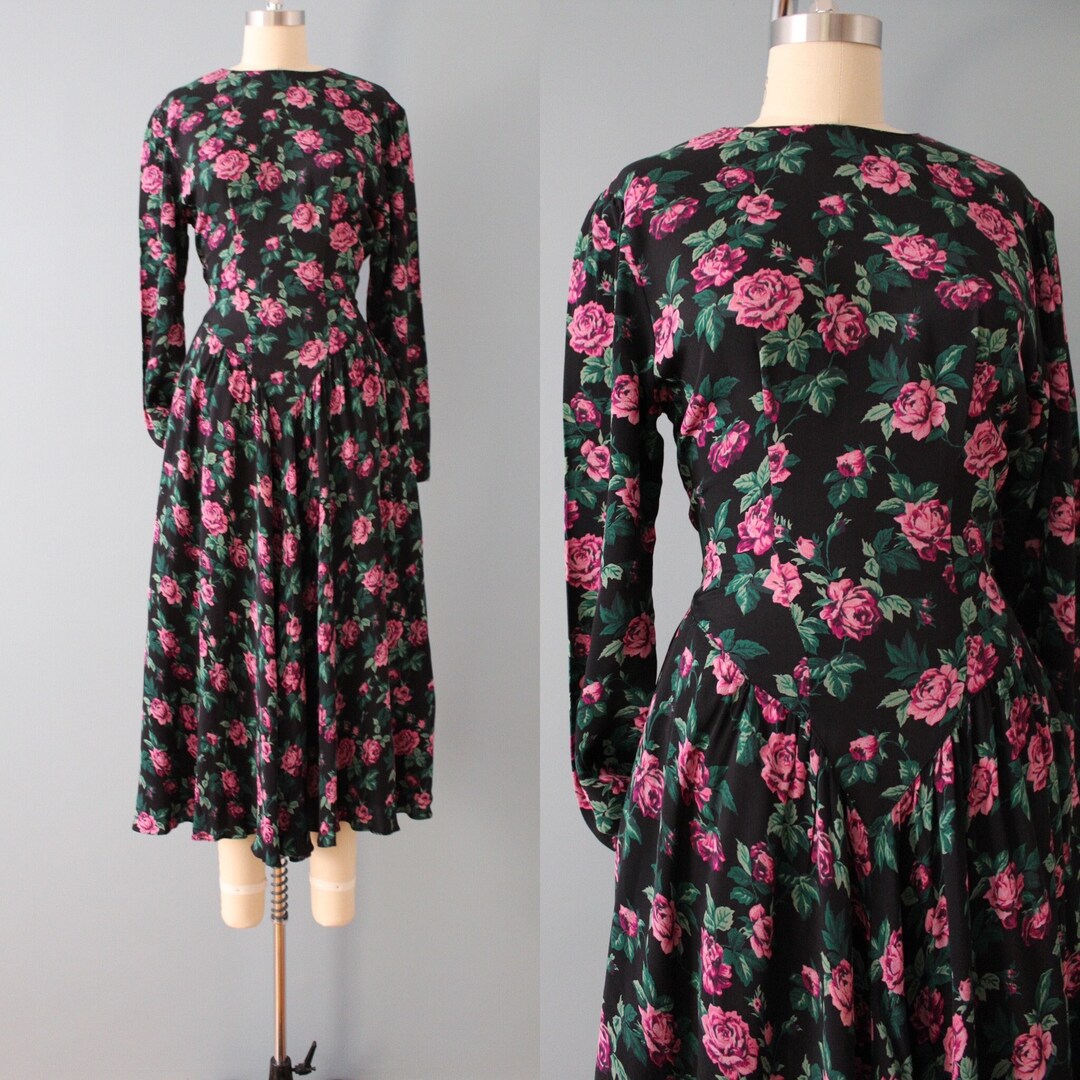 Vintage Roses Corset Dress | Romantic Princess Dress | Pink Roses Black ...