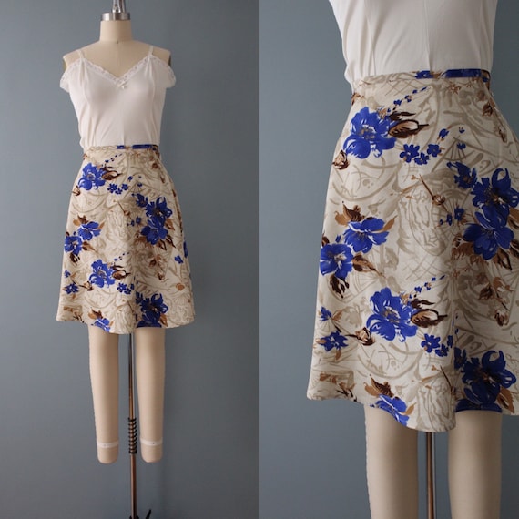 vintage muted floral abstract skater skirt | 90s … - image 1