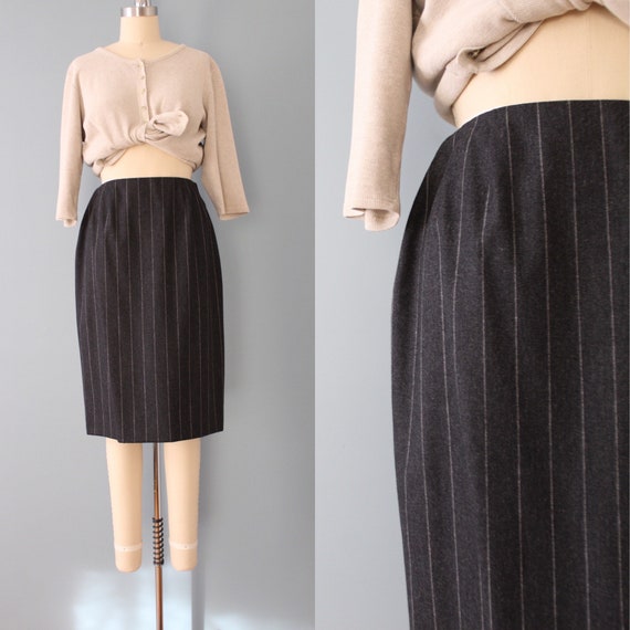 CHARCOAL Gray Wool Skirt Bill Blass Pinstriped Mini Skirt Dark Academia Pencil Skirt Etsy UK