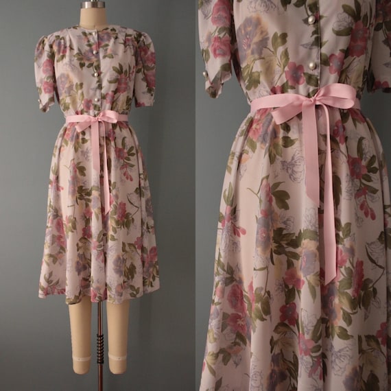 1970s pastel botanical flowers dress